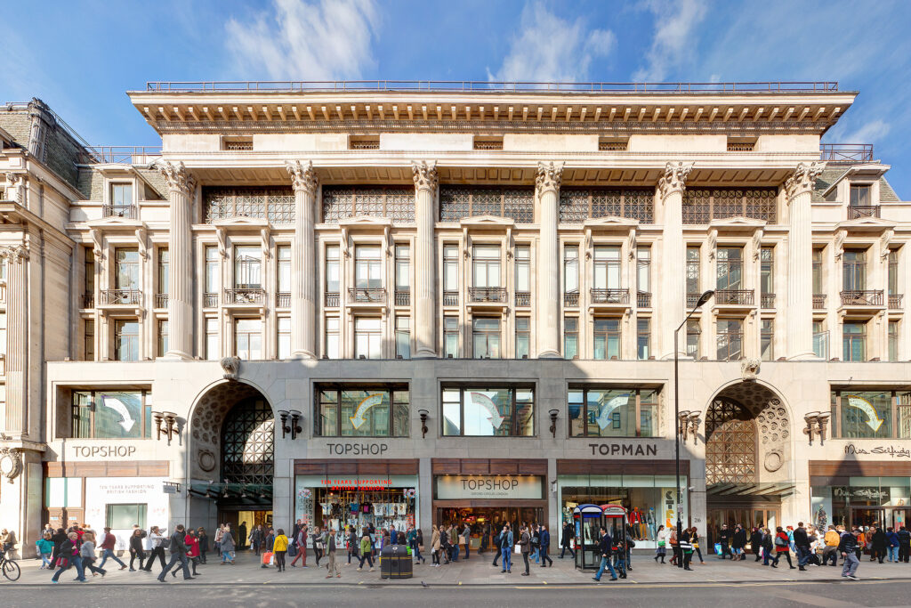 Styles Façade Solutions® reveals the dramatic transformation of 214 Oxford Street, London, following façade cleaning. The building's grand Corinthian colonnade and stonework now gleam in bright daylight, showcasing the full architectural impact on this landmark shopping destination.