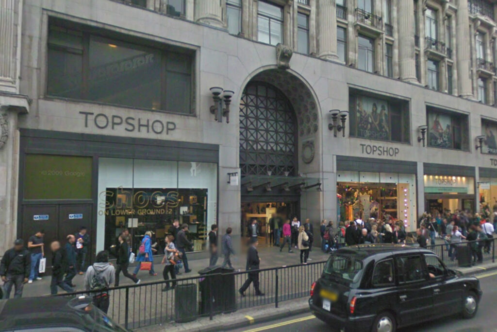 Styles Façade Solutions® documents the condition of 214 Oxford Street ahead of façade cleaning. The image captures the building's weathered and dirty stonework, providing a baseline record of the grime and discolouration to be addressed during the cleaning process.