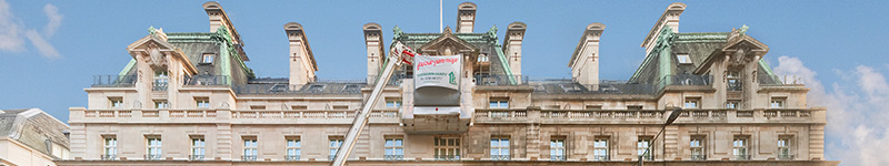 Thomann-Hanry® cleaning the façade of The Ritz, London using the façade gommage process.