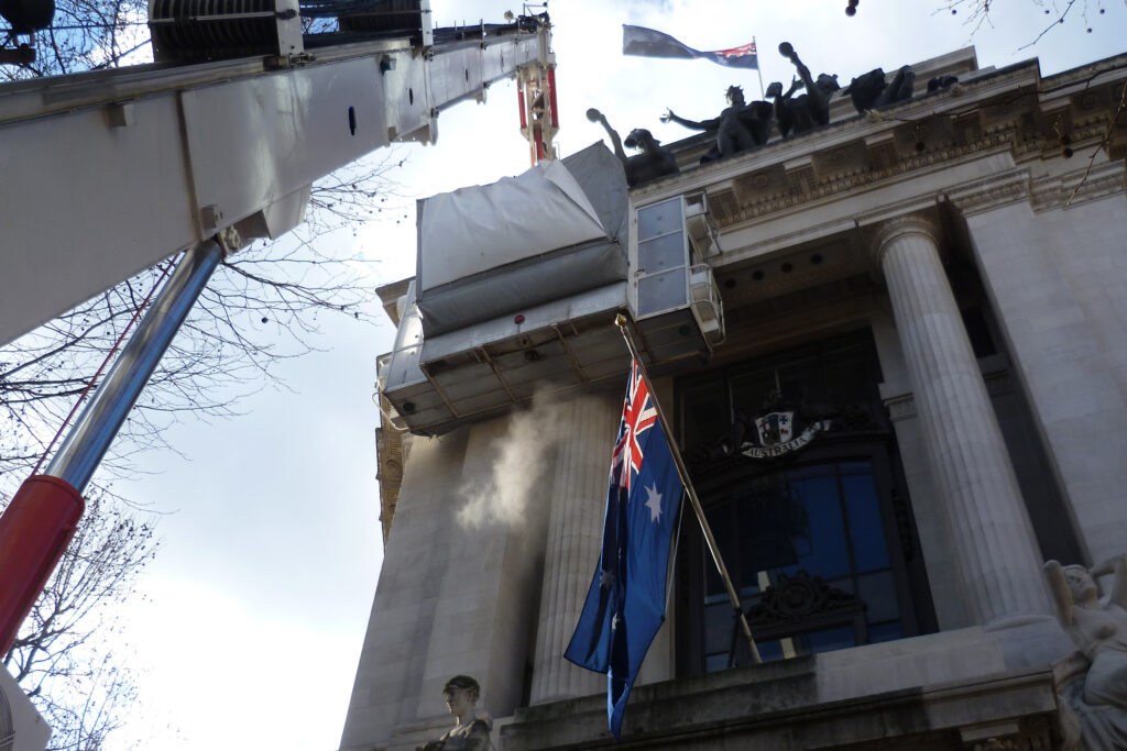 Styles Façade Solutions® uses the scaffold-free Façade Gommage cleaning process to clean decades of dirt and grime the Portland stone façade of Australia House, London.