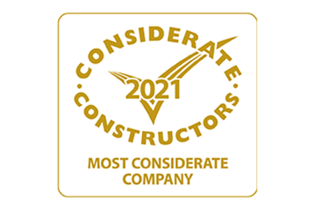 Considerate Constructors 2021 Most Considerate Company Gold award badge, awarded to Styles Façade Solutions®.