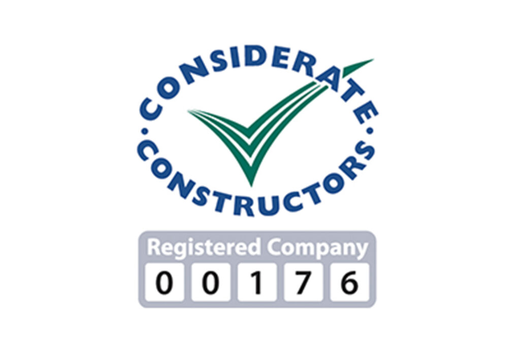 Considerate Constructors Registered Company logo, showing Styles Façade Solutions® registration number 00176.